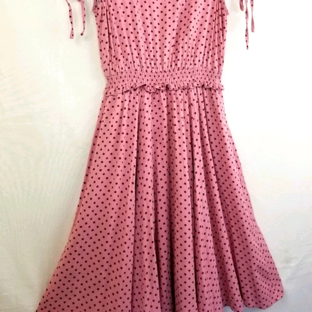 Gal Meets Glam Corinne Mauve Polka Dot Cinch Waist A-line Dress Size Small - Picture 4 of 15